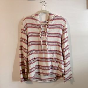 Roxy Striped Bohemian Surf Hoodie Beach Style Size M 100% Cotton NWOTS